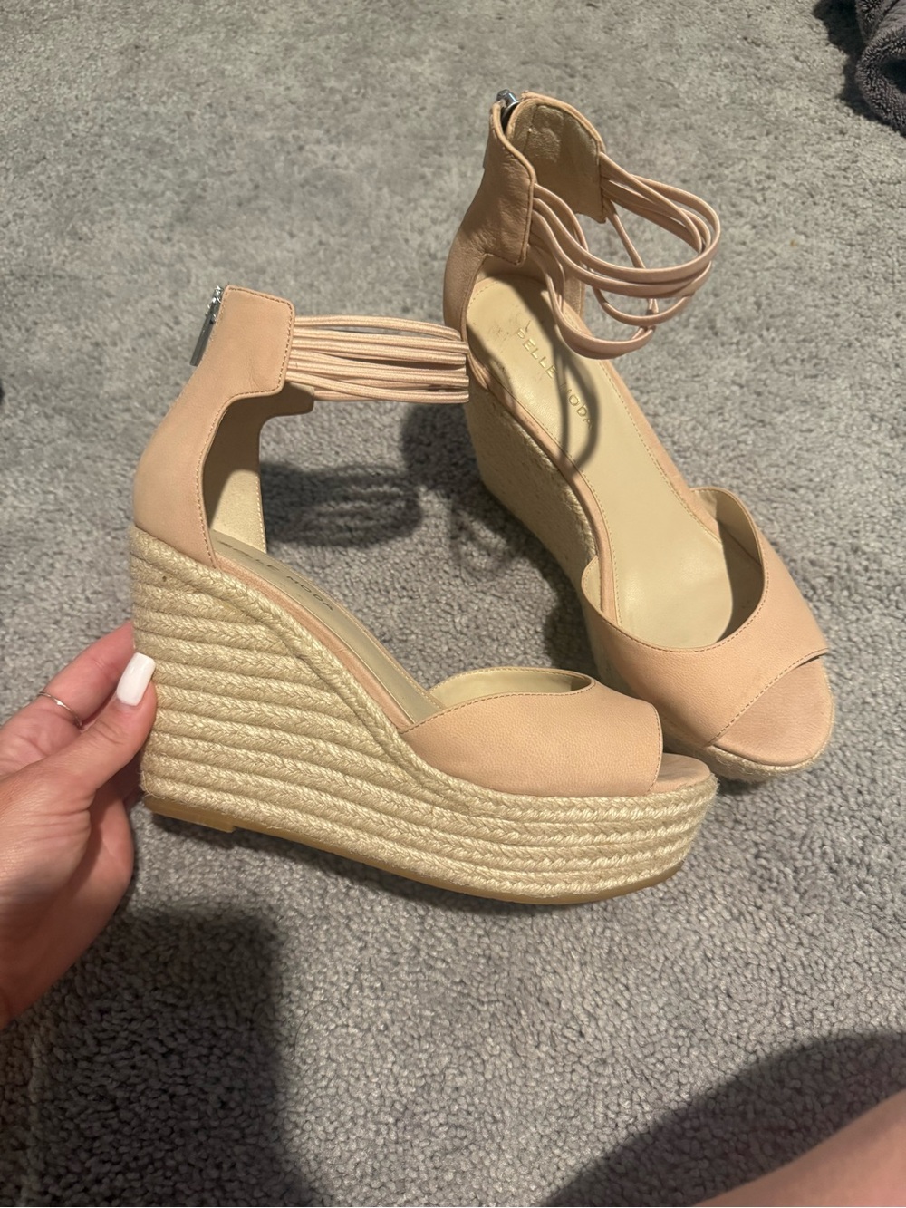 Pelle Moda Light Pink/Nude Tan Espadrille Wedge Sandals with Ankle Straps